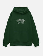 Green hoodie with brand logo on a white background