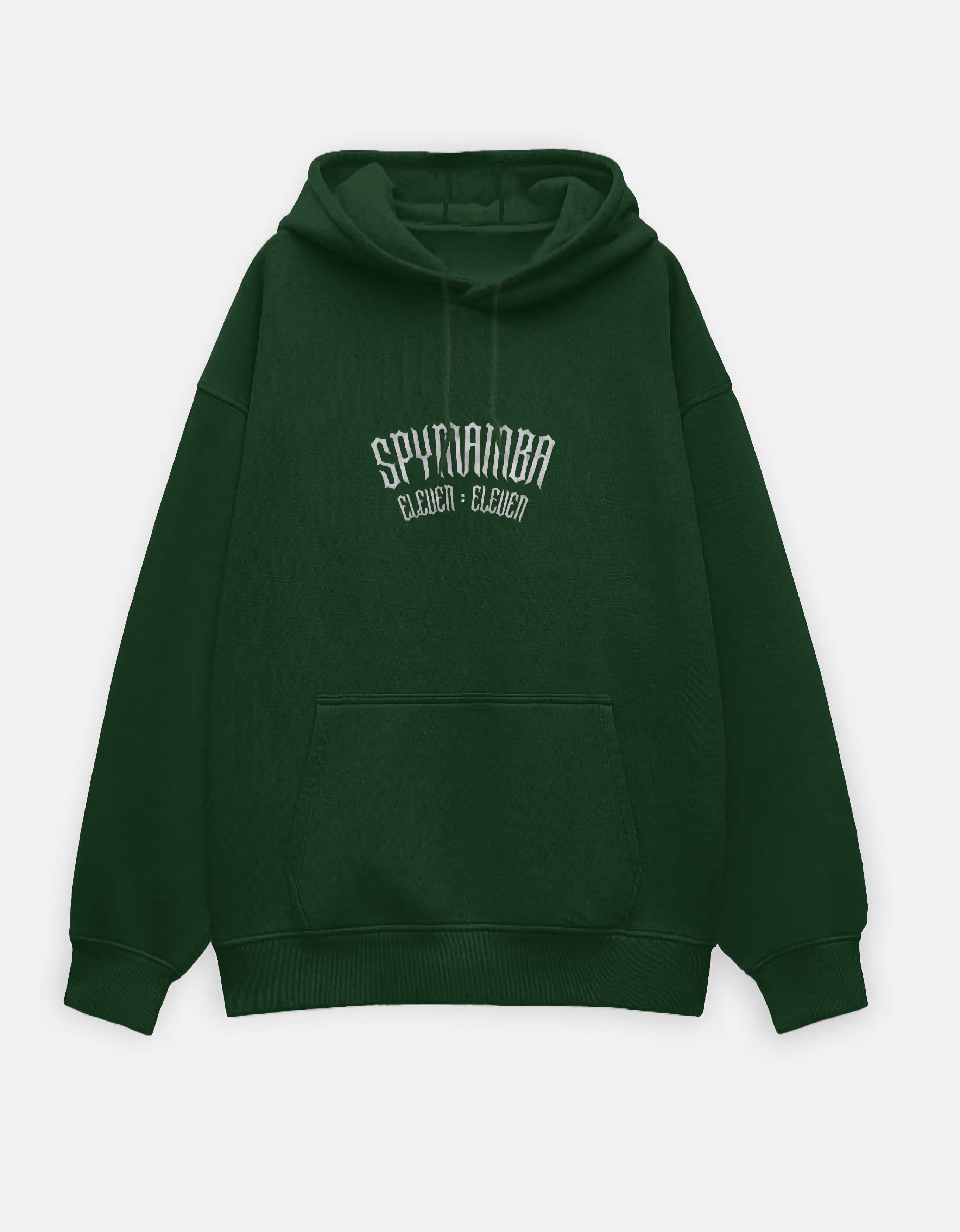 Green hoodie with brand logo on a white background