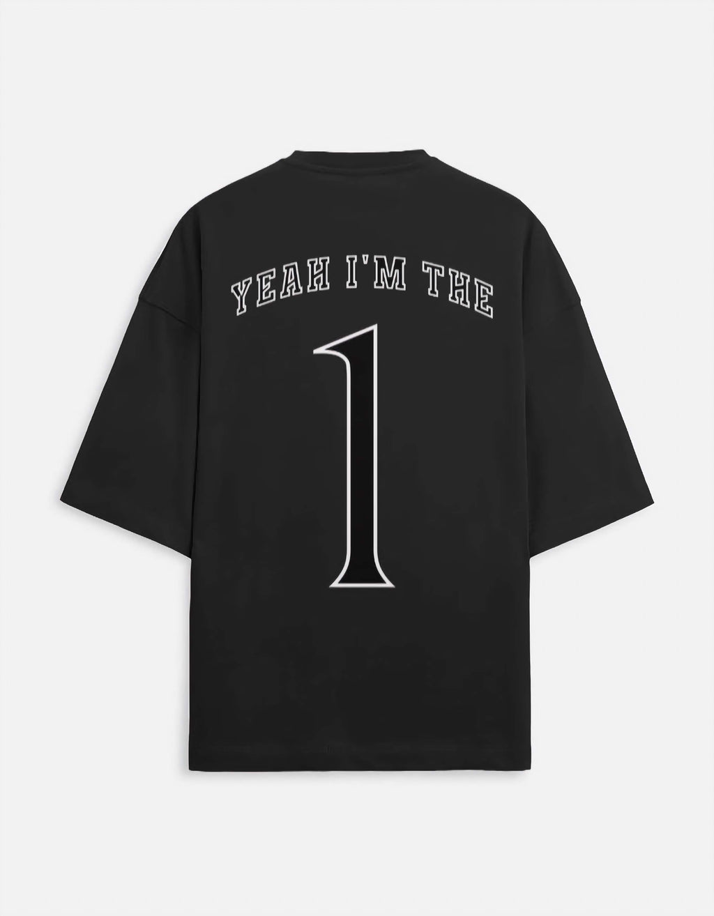 Black t-shirt with text on the back on a white background