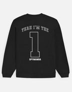Black sweatshirt with text on the back against a white background