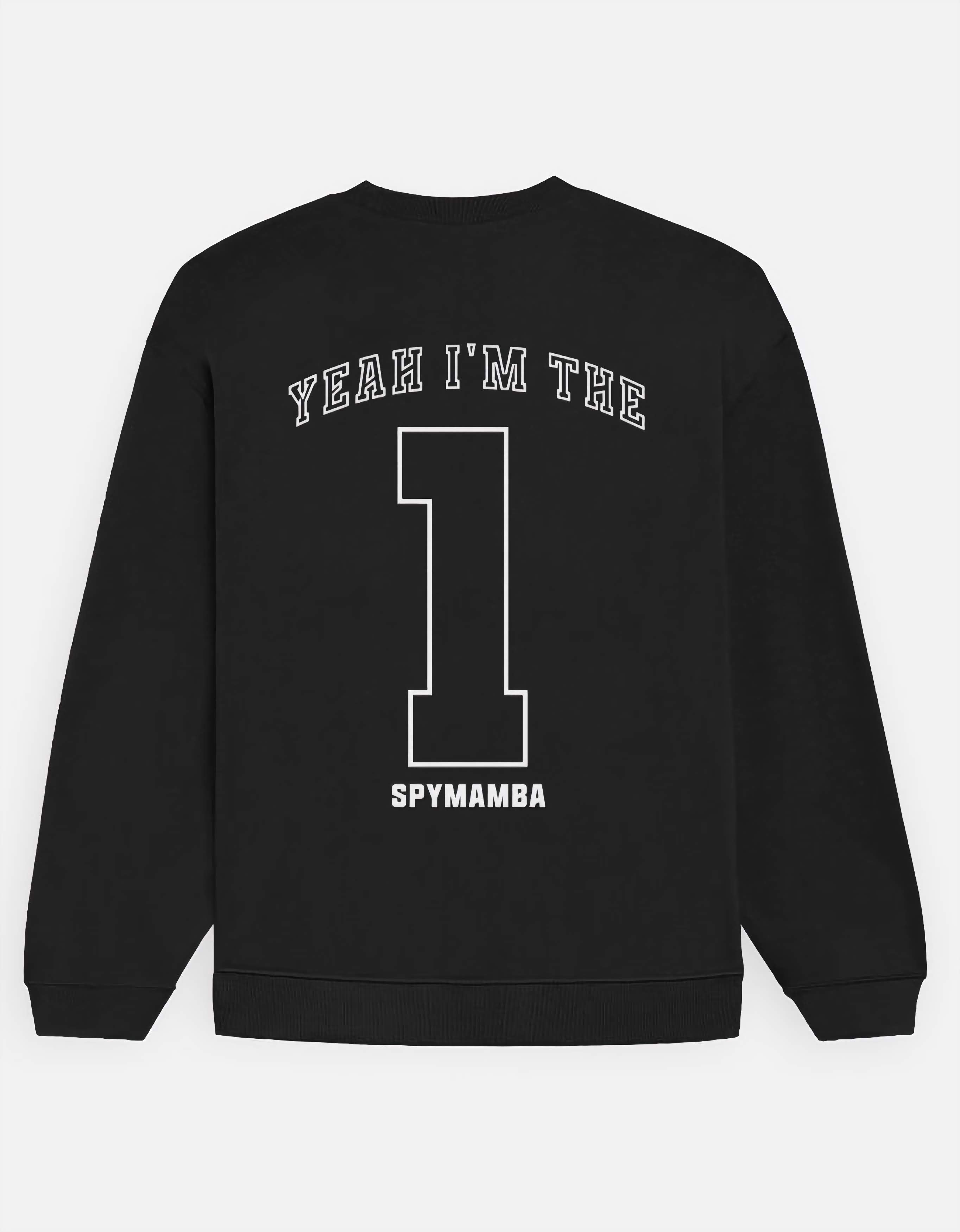 Black sweatshirt with text on the back against a white background
